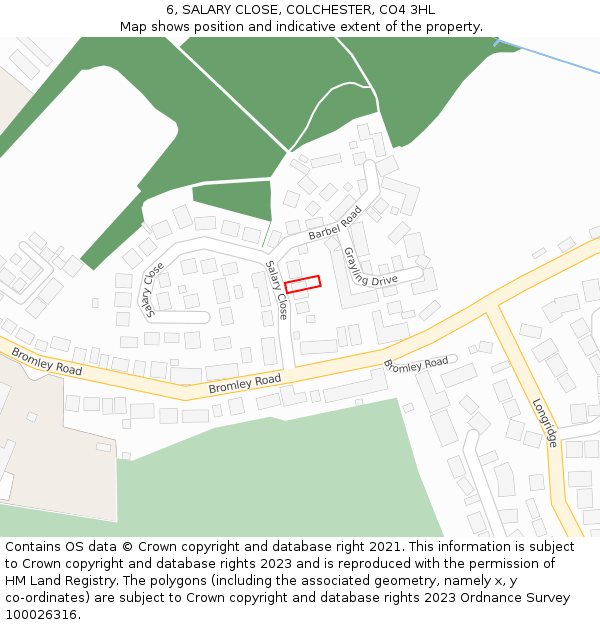 6, SALARY CLOSE, COLCHESTER, CO4 3HL: Location map and indicative extent of plot