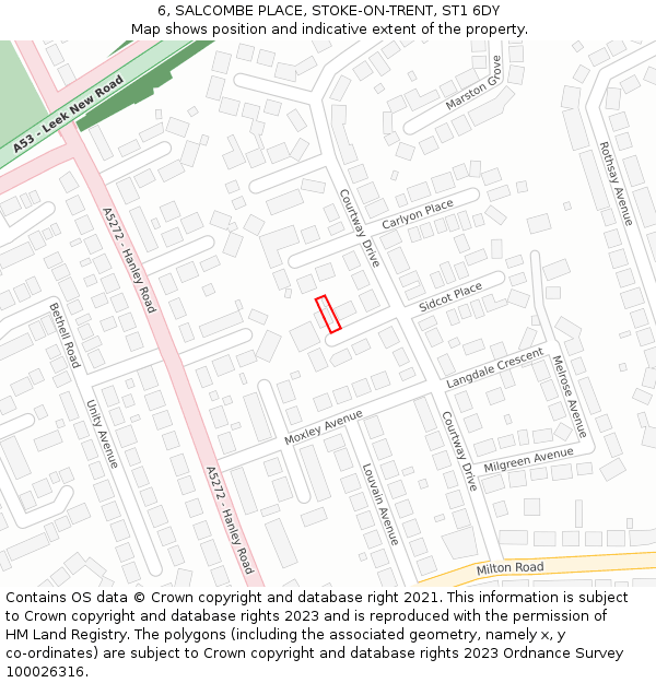 6, SALCOMBE PLACE, STOKE-ON-TRENT, ST1 6DY: Location map and indicative extent of plot