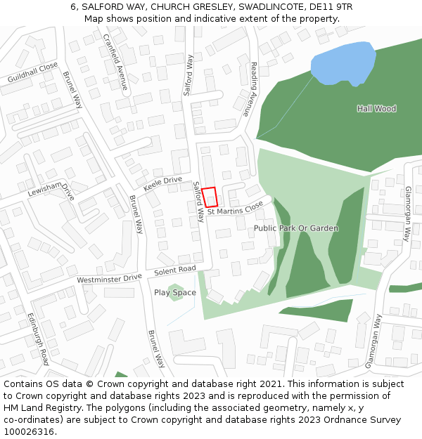 6, SALFORD WAY, CHURCH GRESLEY, SWADLINCOTE, DE11 9TR: Location map and indicative extent of plot