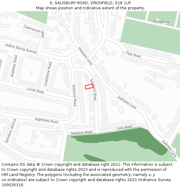 6, SALISBURY ROAD, DRONFIELD, S18 1UF: Location map and indicative extent of plot