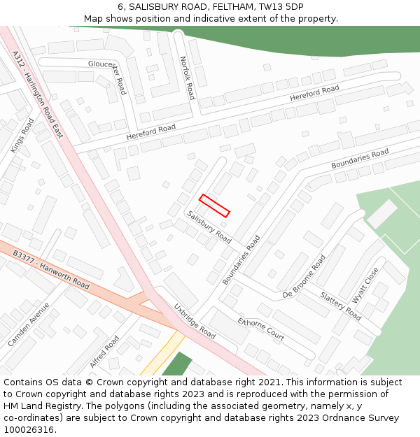 6, SALISBURY ROAD, FELTHAM, TW13 5DP: Location map and indicative extent of plot