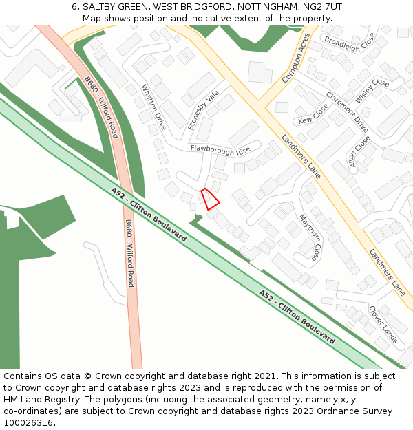 6, SALTBY GREEN, WEST BRIDGFORD, NOTTINGHAM, NG2 7UT: Location map and indicative extent of plot