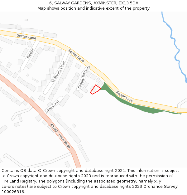 6, SALWAY GARDENS, AXMINSTER, EX13 5DA: Location map and indicative extent of plot