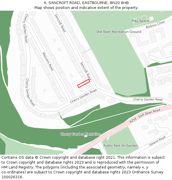 6, SANCROFT ROAD, EASTBOURNE, BN20 8HB: Location map and indicative extent of plot