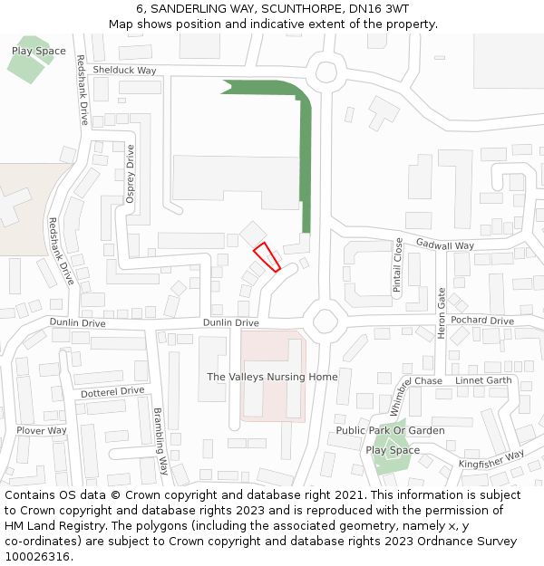 6, SANDERLING WAY, SCUNTHORPE, DN16 3WT: Location map and indicative extent of plot