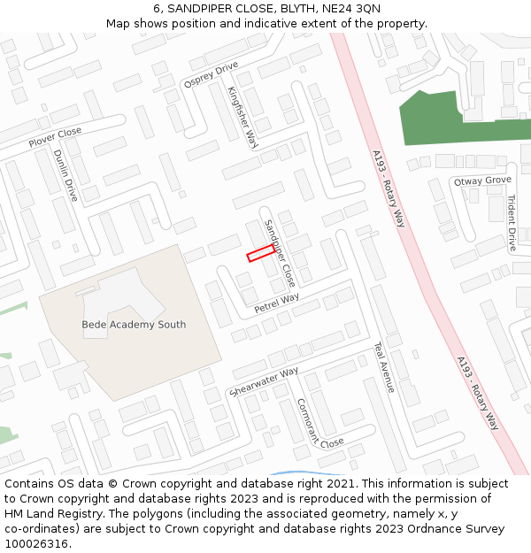 6, SANDPIPER CLOSE, BLYTH, NE24 3QN: Location map and indicative extent of plot