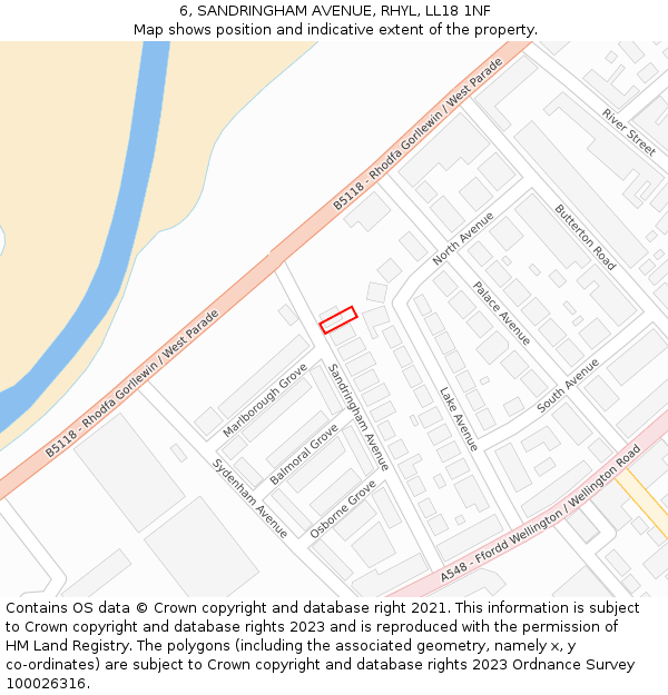 6, SANDRINGHAM AVENUE, RHYL, LL18 1NF: Location map and indicative extent of plot