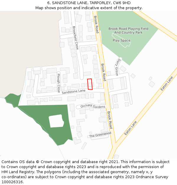 6, SANDSTONE LANE, TARPORLEY, CW6 9HD: Location map and indicative extent of plot