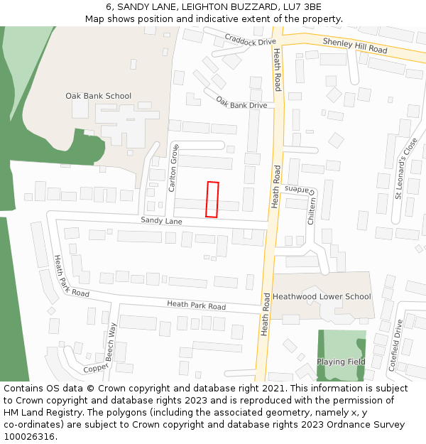 6, SANDY LANE, LEIGHTON BUZZARD, LU7 3BE: Location map and indicative extent of plot