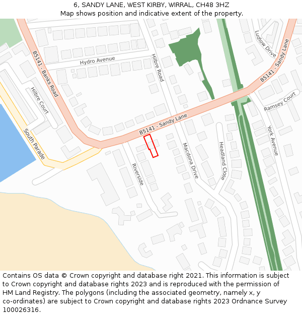 6, SANDY LANE, WEST KIRBY, WIRRAL, CH48 3HZ: Location map and indicative extent of plot