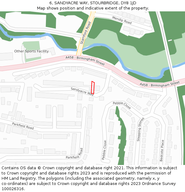 6, SANDYACRE WAY, STOURBRIDGE, DY8 1JD: Location map and indicative extent of plot