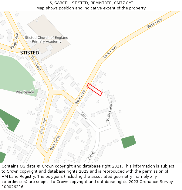6, SARCEL, STISTED, BRAINTREE, CM77 8AT: Location map and indicative extent of plot