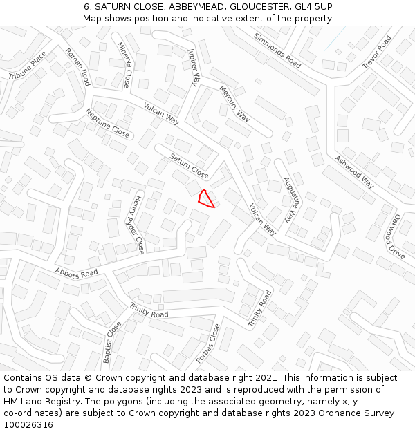 6, SATURN CLOSE, ABBEYMEAD, GLOUCESTER, GL4 5UP: Location map and indicative extent of plot