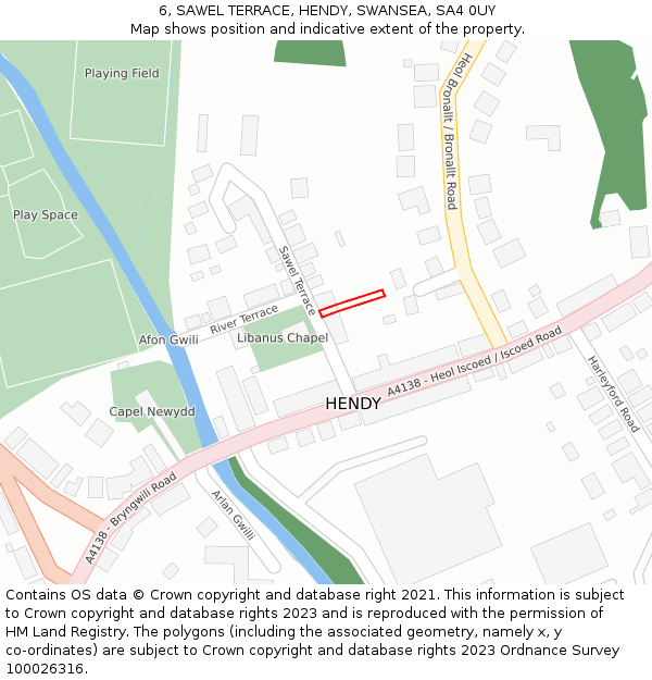 6, SAWEL TERRACE, HENDY, SWANSEA, SA4 0UY: Location map and indicative extent of plot