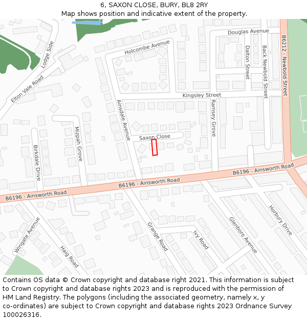 6, SAXON CLOSE, BURY, BL8 2RY: Location map and indicative extent of plot