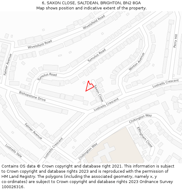 6, SAXON CLOSE, SALTDEAN, BRIGHTON, BN2 8GA: Location map and indicative extent of plot