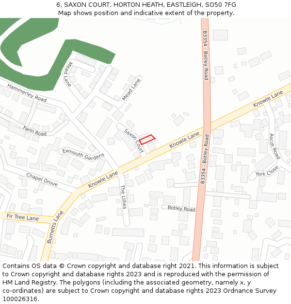 6, SAXON COURT, HORTON HEATH, EASTLEIGH, SO50 7FG: Location map and indicative extent of plot