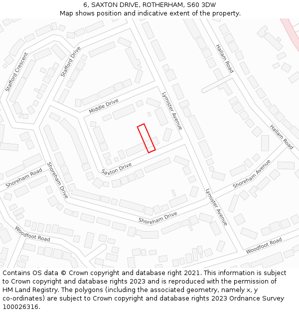 6, SAXTON DRIVE, ROTHERHAM, S60 3DW: Location map and indicative extent of plot