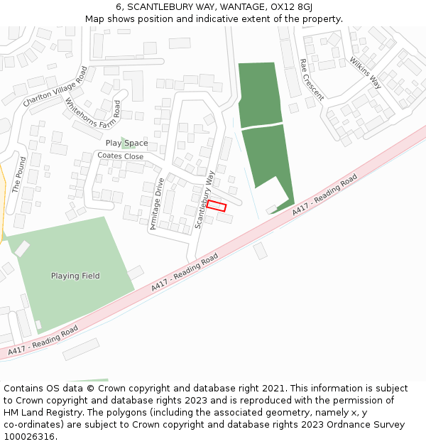 6, SCANTLEBURY WAY, WANTAGE, OX12 8GJ: Location map and indicative extent of plot