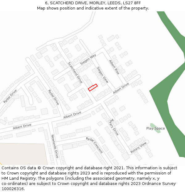 6, SCATCHERD DRIVE, MORLEY, LEEDS, LS27 8FF: Location map and indicative extent of plot