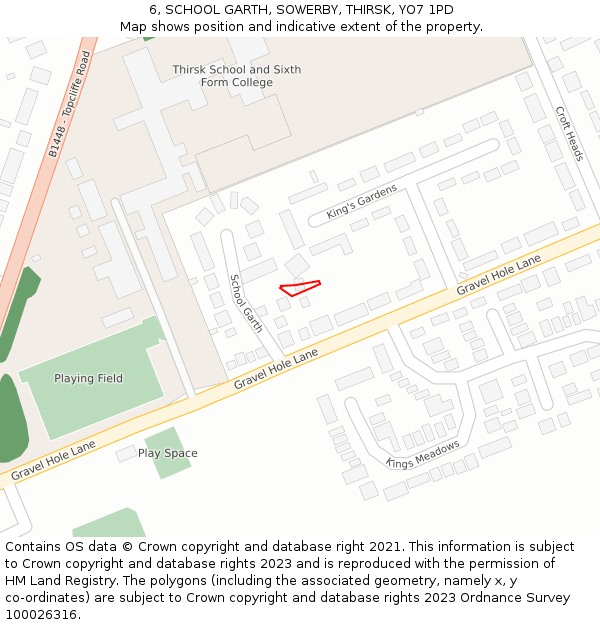 6, SCHOOL GARTH, SOWERBY, THIRSK, YO7 1PD: Location map and indicative extent of plot