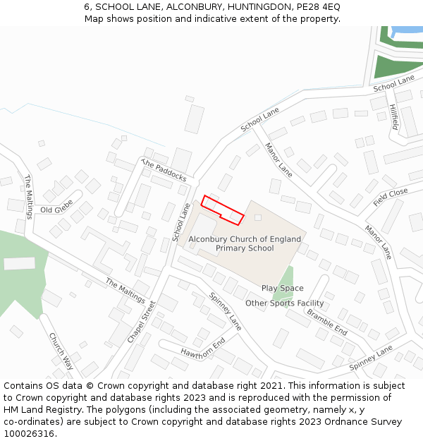 6, SCHOOL LANE, ALCONBURY, HUNTINGDON, PE28 4EQ: Location map and indicative extent of plot