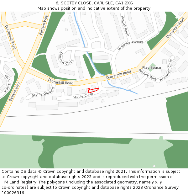 6, SCOTBY CLOSE, CARLISLE, CA1 2XG: Location map and indicative extent of plot