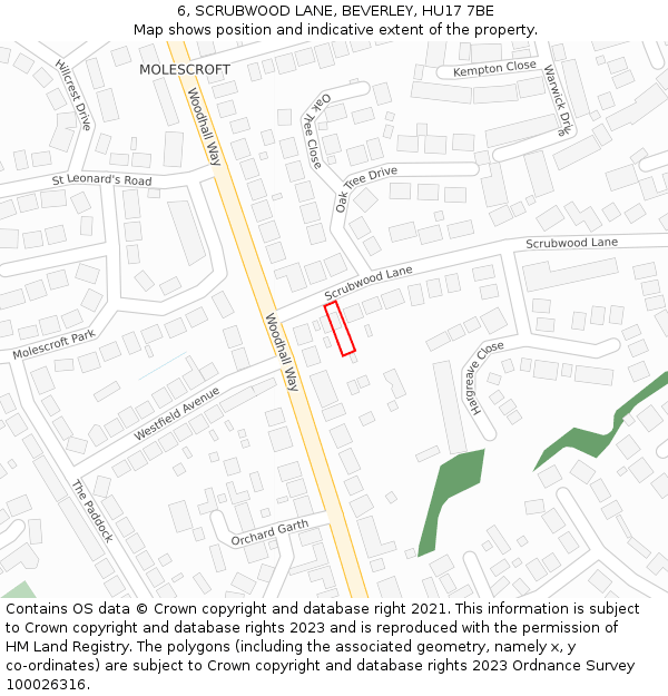 6, SCRUBWOOD LANE, BEVERLEY, HU17 7BE: Location map and indicative extent of plot