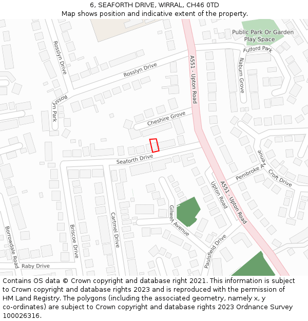 6, SEAFORTH DRIVE, WIRRAL, CH46 0TD: Location map and indicative extent of plot