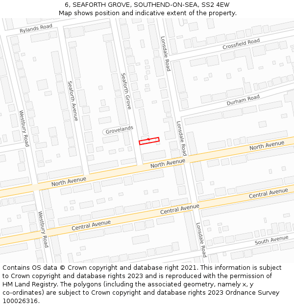 6, SEAFORTH GROVE, SOUTHEND-ON-SEA, SS2 4EW: Location map and indicative extent of plot