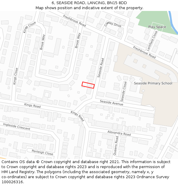 6, SEASIDE ROAD, LANCING, BN15 8DD: Location map and indicative extent of plot