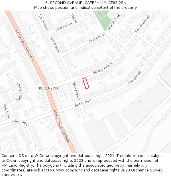 6, SECOND AVENUE, CAERPHILLY, CF83 2SN: Location map and indicative extent of plot