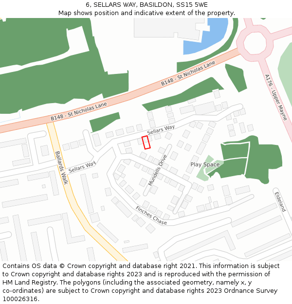 6, SELLARS WAY, BASILDON, SS15 5WE: Location map and indicative extent of plot