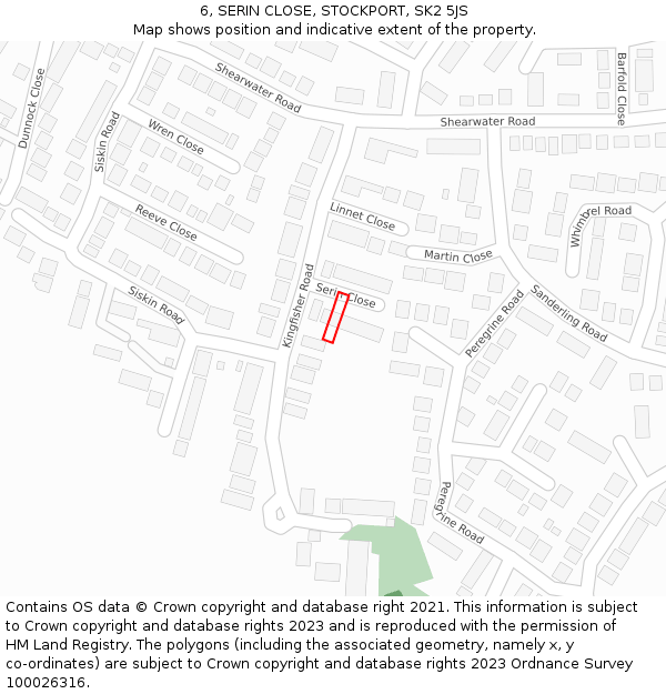 6, SERIN CLOSE, STOCKPORT, SK2 5JS: Location map and indicative extent of plot