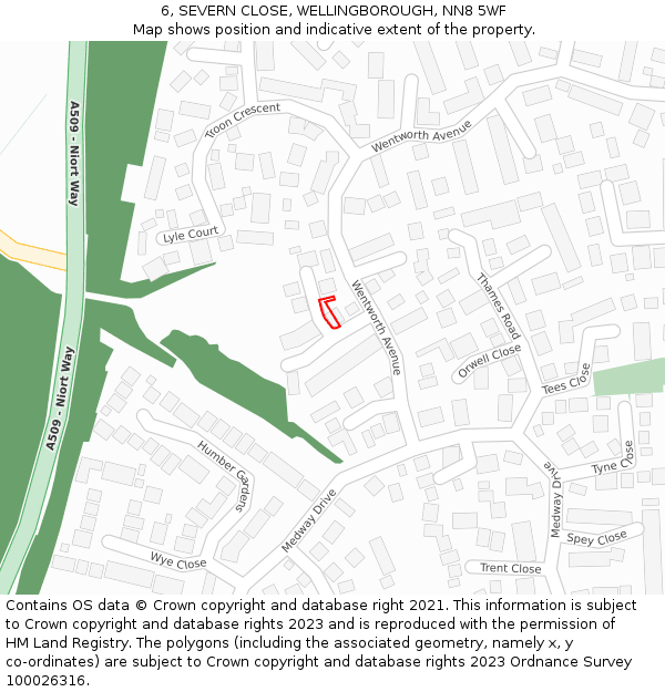 6, SEVERN CLOSE, WELLINGBOROUGH, NN8 5WF: Location map and indicative extent of plot