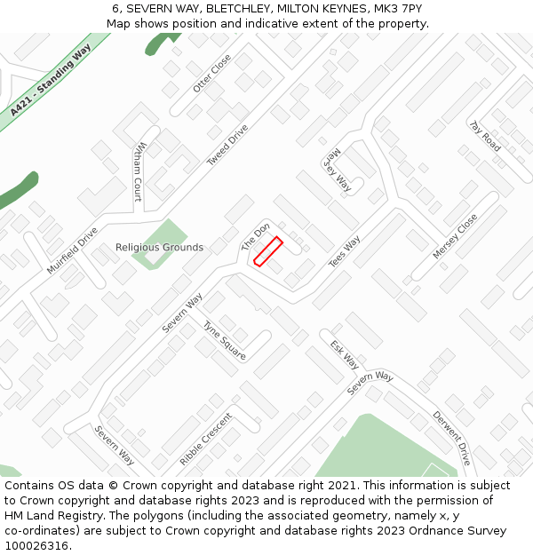 6, SEVERN WAY, BLETCHLEY, MILTON KEYNES, MK3 7PY: Location map and indicative extent of plot