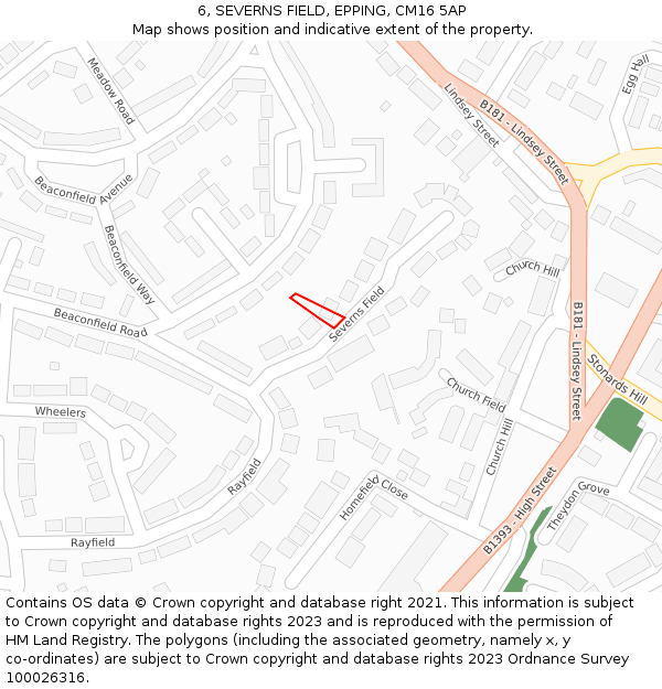 6, SEVERNS FIELD, EPPING, CM16 5AP: Location map and indicative extent of plot
