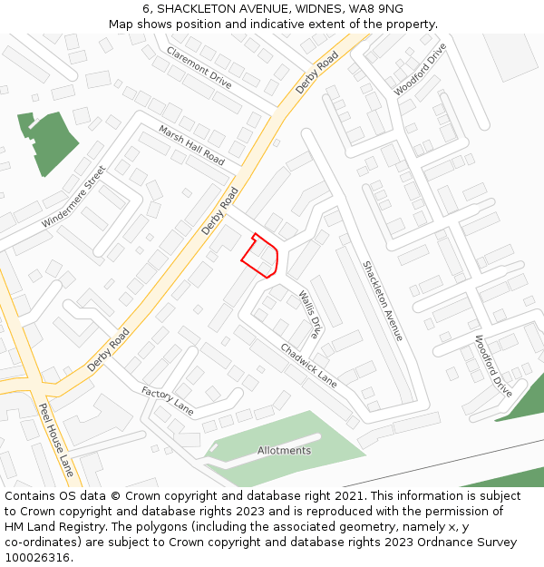 6, SHACKLETON AVENUE, WIDNES, WA8 9NG: Location map and indicative extent of plot