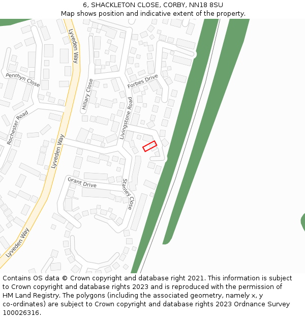 6, SHACKLETON CLOSE, CORBY, NN18 8SU: Location map and indicative extent of plot