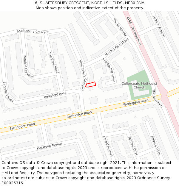 6, SHAFTESBURY CRESCENT, NORTH SHIELDS, NE30 3NA: Location map and indicative extent of plot