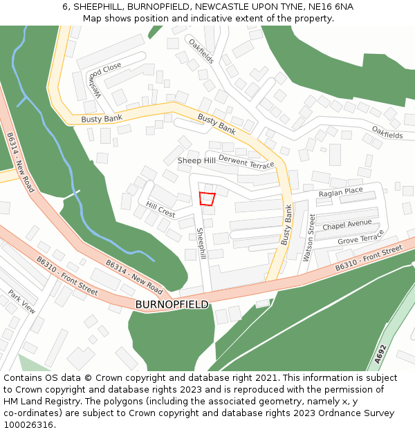 6, SHEEPHILL, BURNOPFIELD, NEWCASTLE UPON TYNE, NE16 6NA: Location map and indicative extent of plot