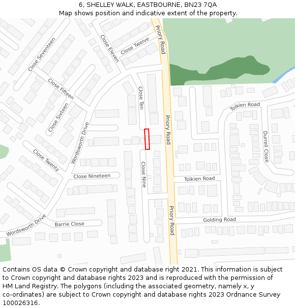 6, SHELLEY WALK, EASTBOURNE, BN23 7QA: Location map and indicative extent of plot