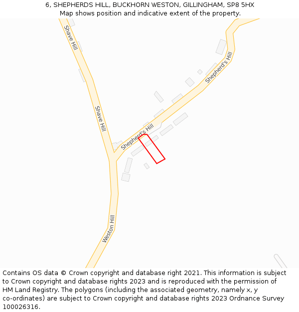 6, SHEPHERDS HILL, BUCKHORN WESTON, GILLINGHAM, SP8 5HX: Location map and indicative extent of plot