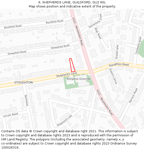 6, SHEPHERDS LANE, GUILDFORD, GU2 9SL: Location map and indicative extent of plot