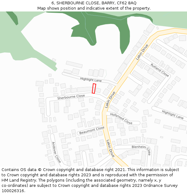 6, SHERBOURNE CLOSE, BARRY, CF62 8AQ: Location map and indicative extent of plot