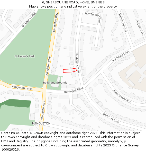 6, SHERBOURNE ROAD, HOVE, BN3 8BB: Location map and indicative extent of plot