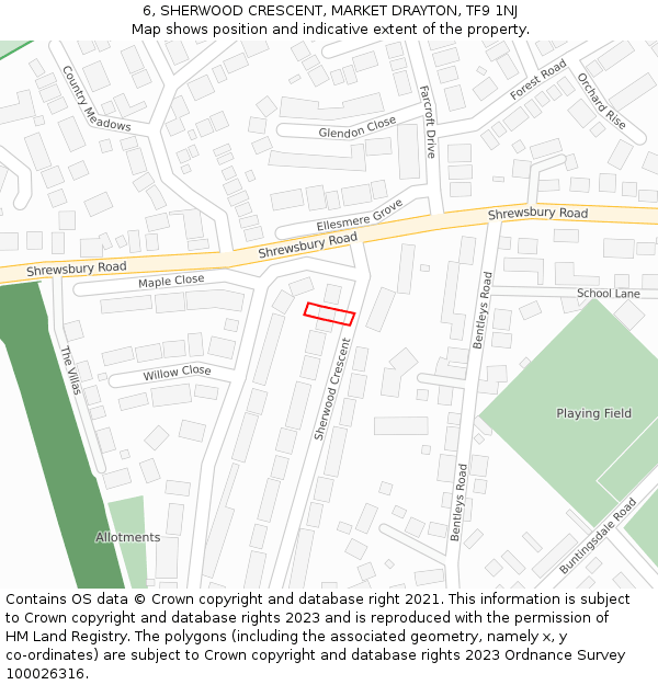 6, SHERWOOD CRESCENT, MARKET DRAYTON, TF9 1NJ: Location map and indicative extent of plot