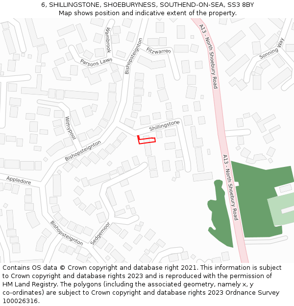 6, SHILLINGSTONE, SHOEBURYNESS, SOUTHEND-ON-SEA, SS3 8BY: Location map and indicative extent of plot