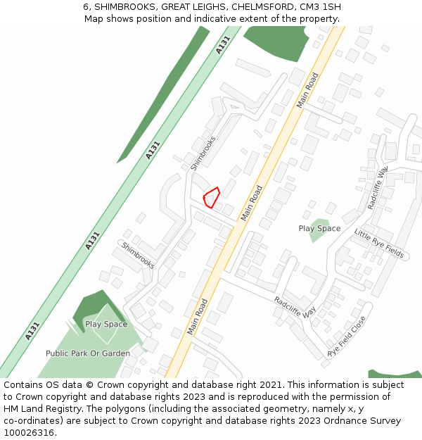 6, SHIMBROOKS, GREAT LEIGHS, CHELMSFORD, CM3 1SH: Location map and indicative extent of plot