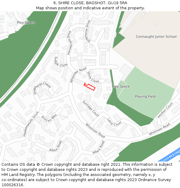 6, SHIRE CLOSE, BAGSHOT, GU19 5RA: Location map and indicative extent of plot